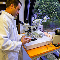 Student working with research equipment