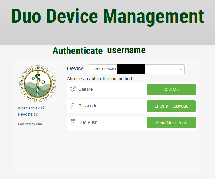 Duo Device Management example screen