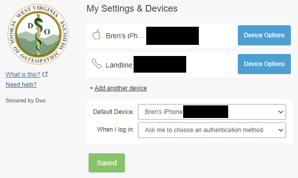 Duo Settings & Devices example screen
