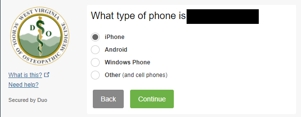 Duo what type of phone choice screen shot