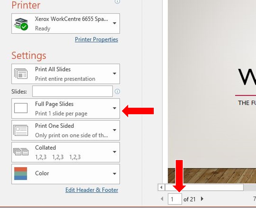 handout selection chosen within PowerPoint