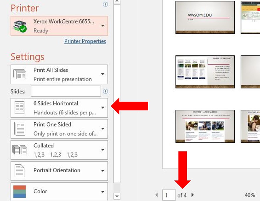 print preview showing reduced page count to 4