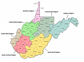 Color coded map of WV Statewide campus regions