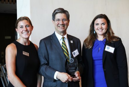 WVSOM President James W. Nemitz, Ph.D., accepting a Class of 2022 Sharp Shooter award from West Virginia Executive magazine.