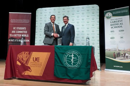 University of Charleston President Marty Roth, Ph.D., MBA (left), and WVSOM President James W. Nemitz, Ph.D. (right).