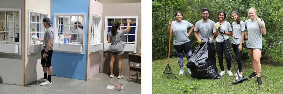 Students clean windows and pick up trash as part of WVSOM's Day of Service