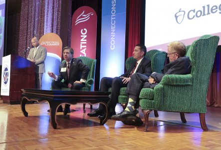 James W. Nemitz, Ph.D., and presidents of two other West Virginia higher education institutions seated during a panel