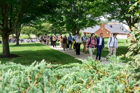 Students walking to class on WVSOM's campus