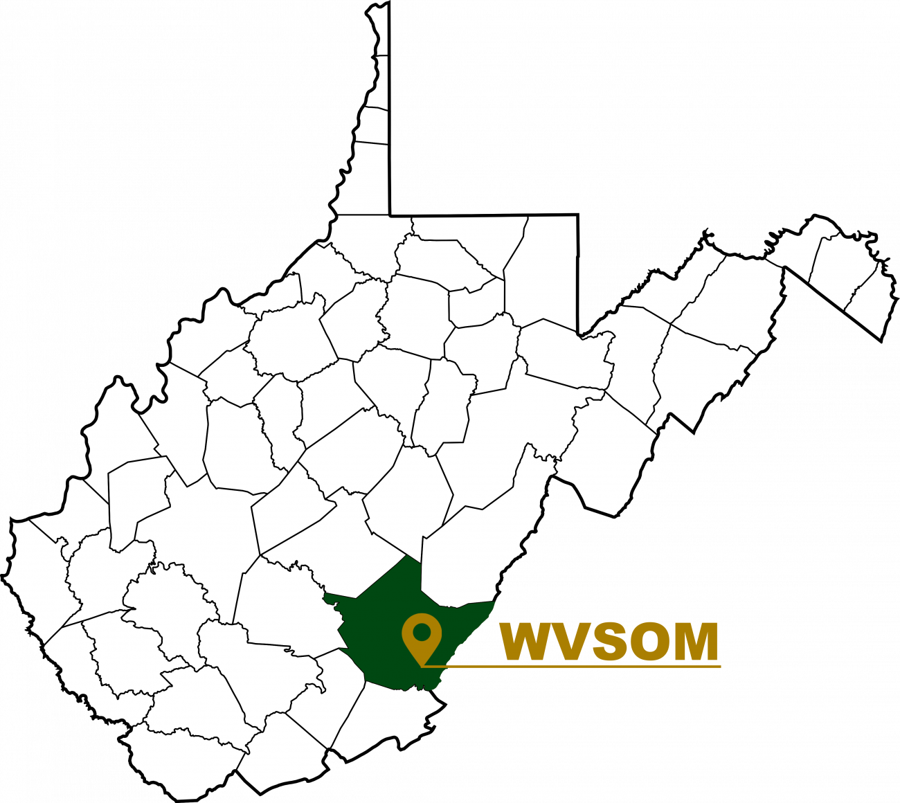 WV state map with WVSOM locater in Greenbrier County