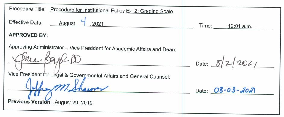 Signature scan approving procedure Vice President for Academic affairs and dean, and vice president for legal and governmental affairs and general counsel