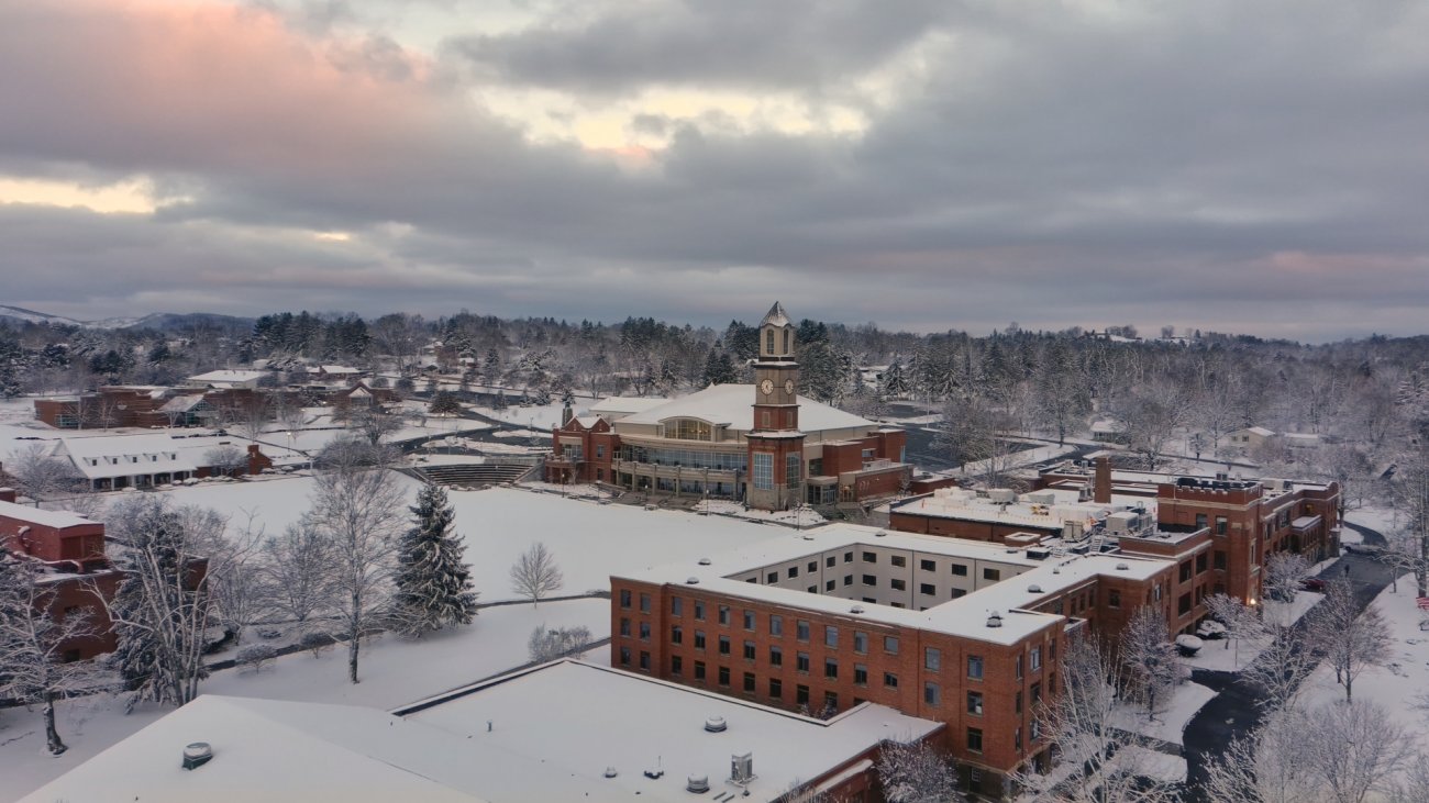 WVSOM aerial view of campus in winter