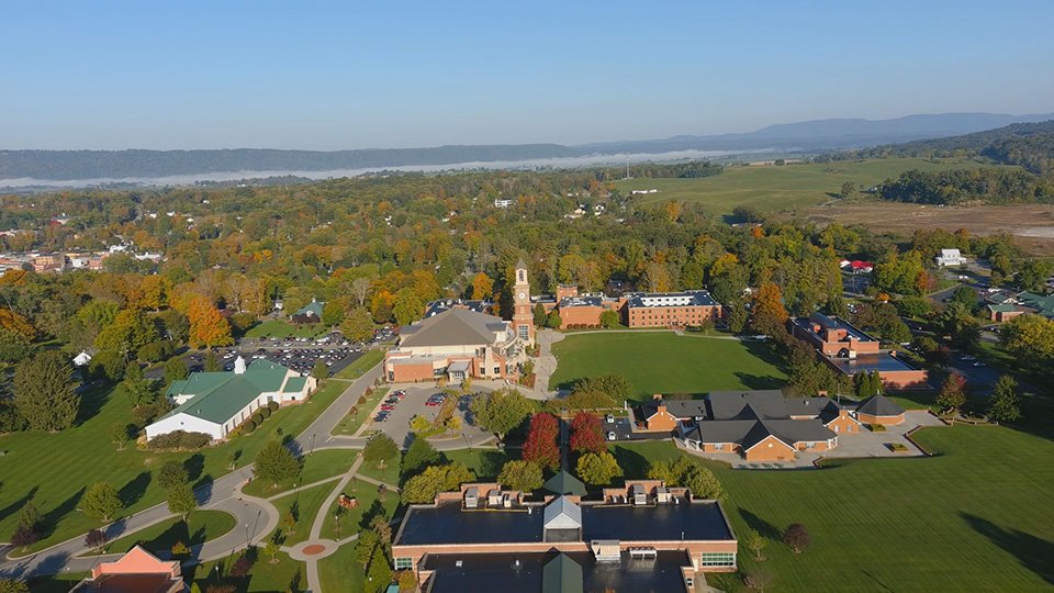 aerial view of WVSOM campus with fall foliage