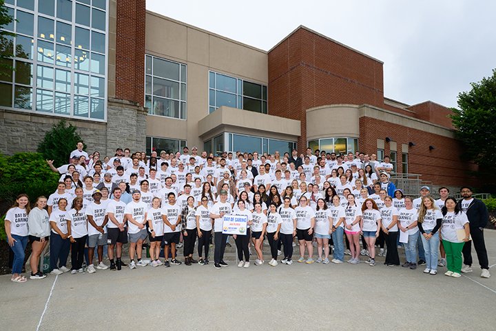 Students gathered in front of the WVSOM Student Center