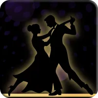 Silhouette of man and woman dancing. 
