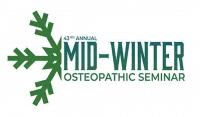"43rd annual Mid-Winter Osteopathic Seminar" with WVSOM green snowflake to left of text