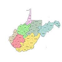 Color coded map of WV Statewide campus regions