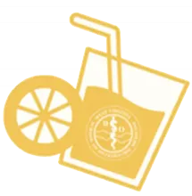 Lemonade glass with straw, showing WVSOM logo.